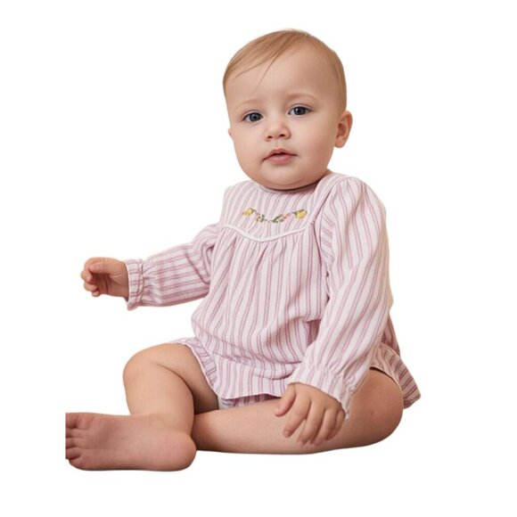 Janie and Jack Pink Striped Embroidered Long Sleeve Top Size 6-12 Months - Picture 1 of 5
